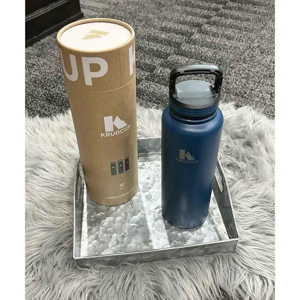 KRUDCUP 40oz Stainless Steel Dishwasher Safe Water Bottle With Clip Handle BLUE‎